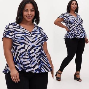 Torrid Navy Animal Print Georgette Peplum Blouse